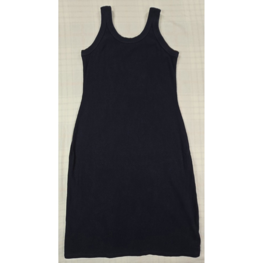 Kowtow Column Rib Dress Knee Length 100% Organic FairTrade Cotton Navy Blue S